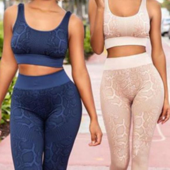 Women's High Quality Viper Snake Print Crop Tank & Legging 2Pc Yoga Size Small - Picture 10 of 11